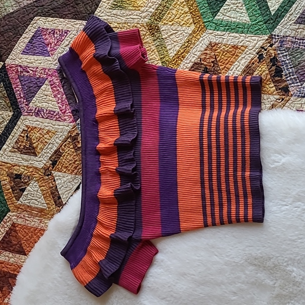 Kimchi Blue Bright Purple Orange Striped Ribbed Summer Crop Top Medium
